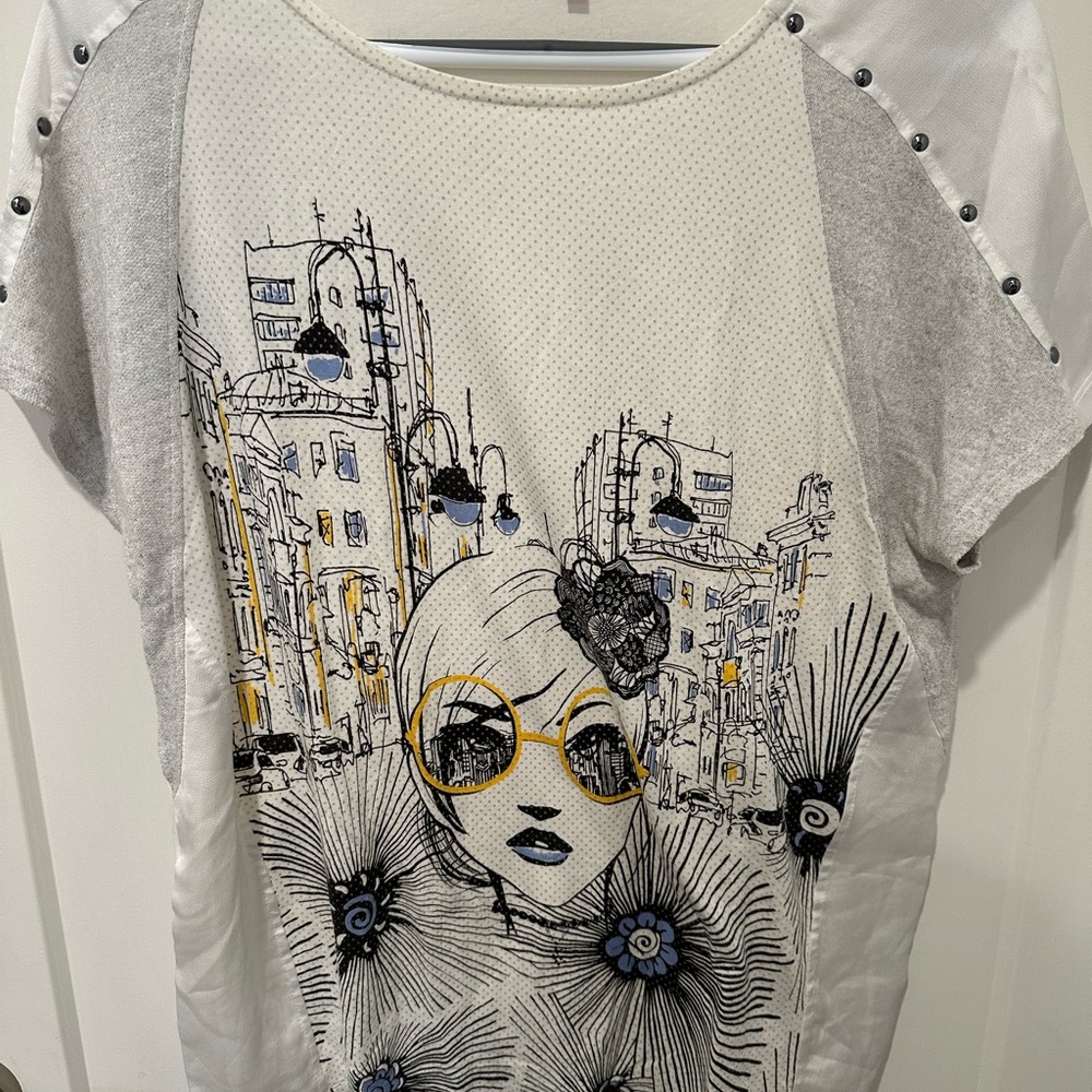 Stylish Graphic Print Women's Top - Gray